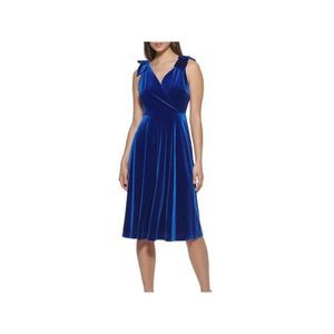 KENSIE DRESSES Womens Blue Bows On Shoulder Sleeveless Sheath Dress 12